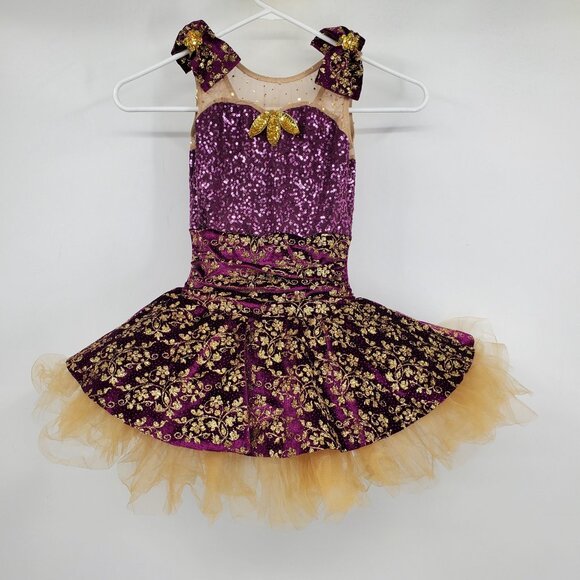 Creations by Cicci Purple Sequin and Gold Shimmery One Piece Dance Costume Mediu - Picture 1 of 8